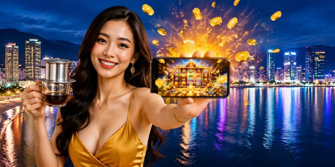 Người dùng tại Quy Nhơn thưởng thức cà phê và chơi slot game trực tuyến qua điện thoại
